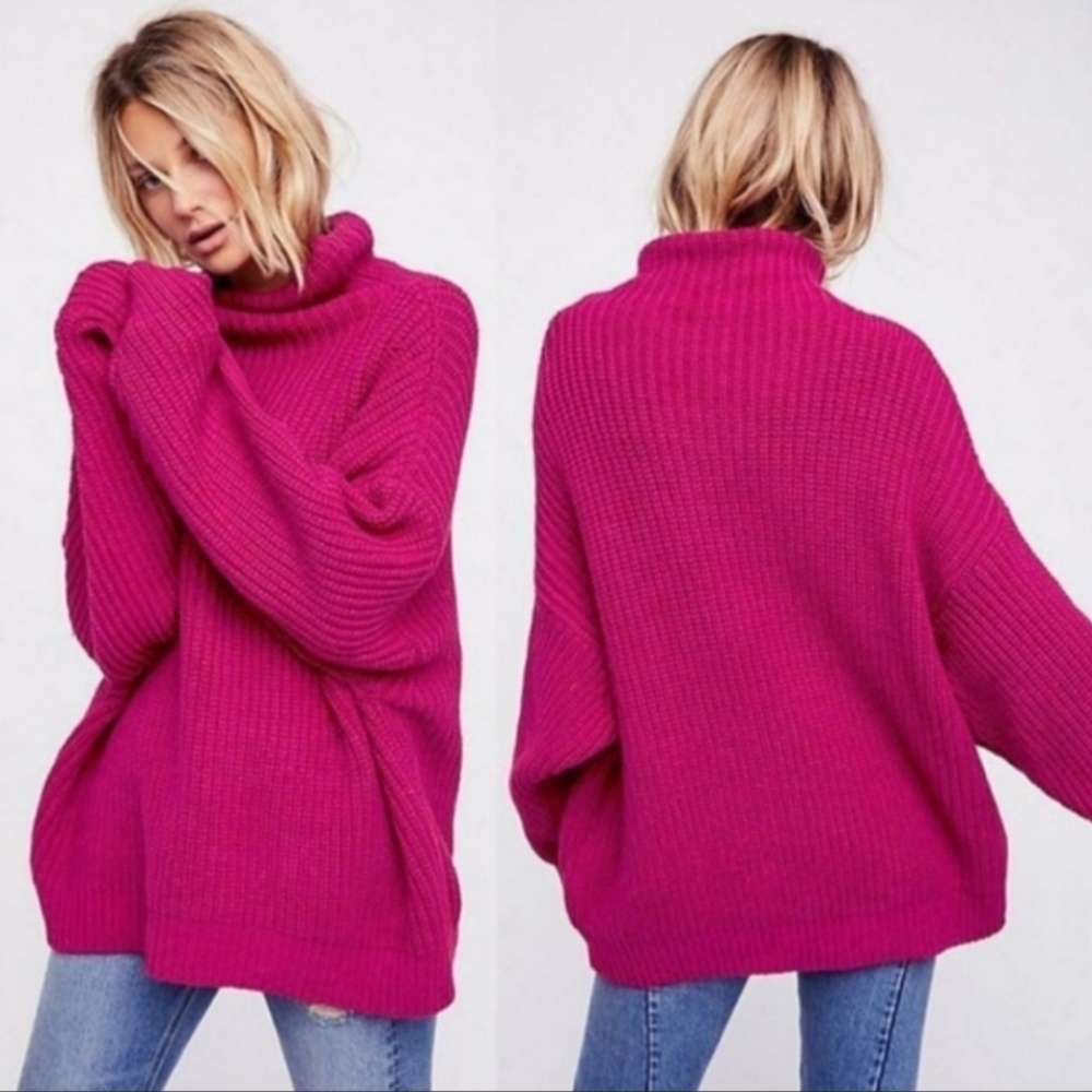 Free People Swim Too Deep Turtleneck Sweater XS* Excellent Condition in Magenta